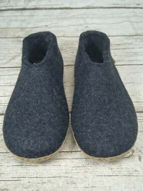 Glerups Wool Felt Boot Calfskin Leather Sole Charcoal Grey House Slippers EU 36